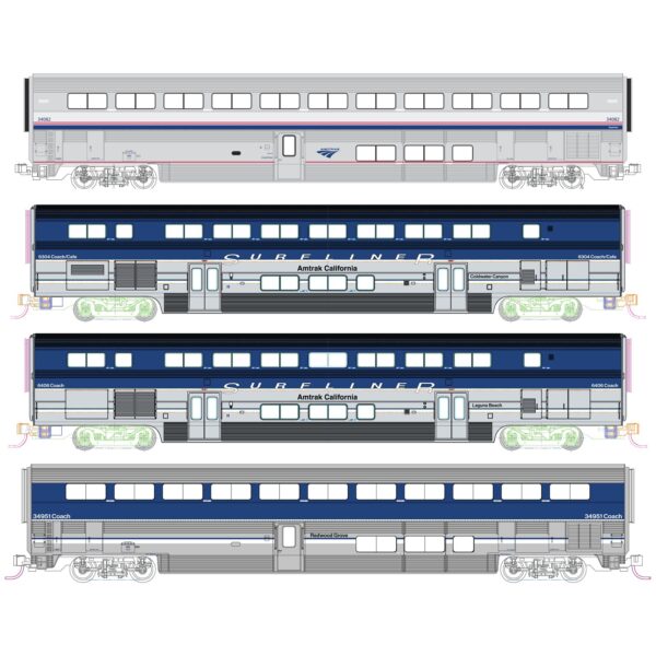 Set of 4 Surfliner Amtrak passenger coaches, Ep.VI, interior paint.