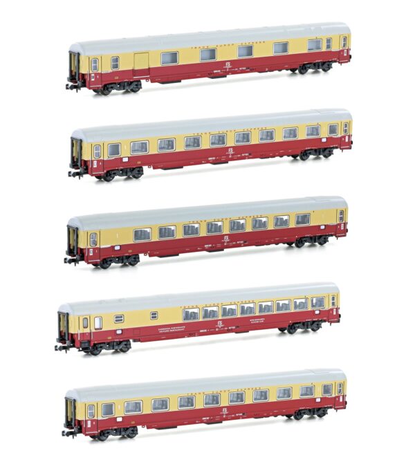 Set of 5 GC passenger coaches FS / TEE, Ep.IV, Televisore logo