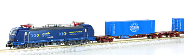 Freight train electric locomotive class 192 + 2x container wagon EVB, Ep.VI