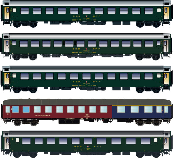 Set of 5 DB/SBB passenger coaches, Ep.IVa, D568