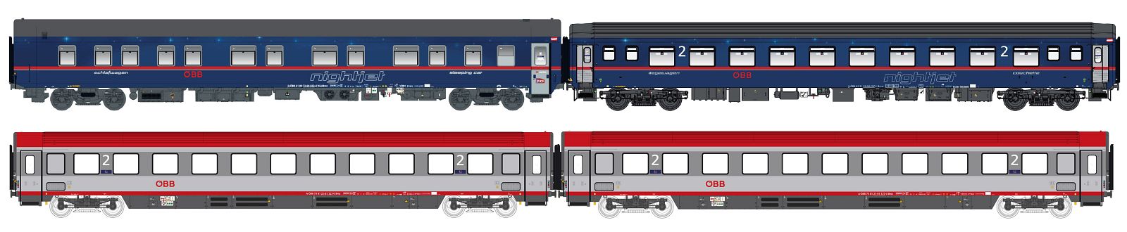 Set of 4 night train coaches ÖBB NJ, Ep.VI, NJ408, Set I - Lemke