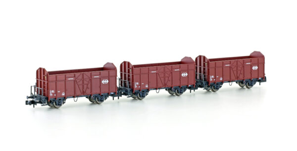 Set of 3 open freight wagons Fbkk SBB, Ep.IV, with SBB cross