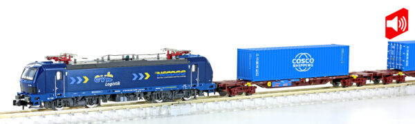 Freight train electric locomotive BR 192 + 2x container wagon EVB, Ep.VI, Snd