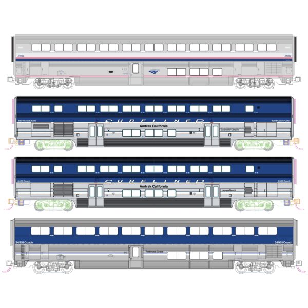 Set of 4 Surfliner Amtrak passenger coaches, Ep.VI
