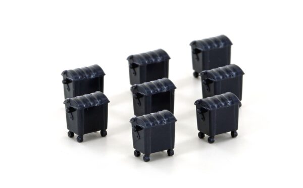Set of 8 waste garbage cans, large, black