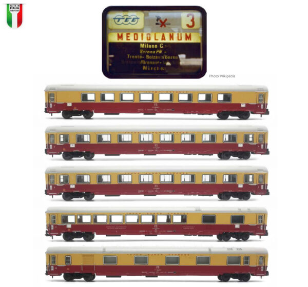 Set of 5 GC passenger coaches FS / TEE, Ep.IV, Mediolanum