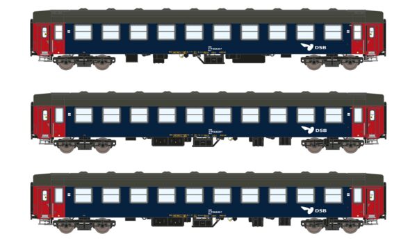 Set of 3 couchette coaches UIC-Y, Bc DSB, Ep.IV-V
