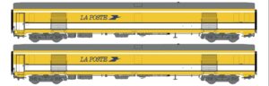 Set of 2 mail coaches Pe UIC SNCF La Poste, yellow Ep. V