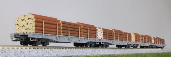 Set of 4 RhB flat wagons, Ep.V-VI, loaded with wood