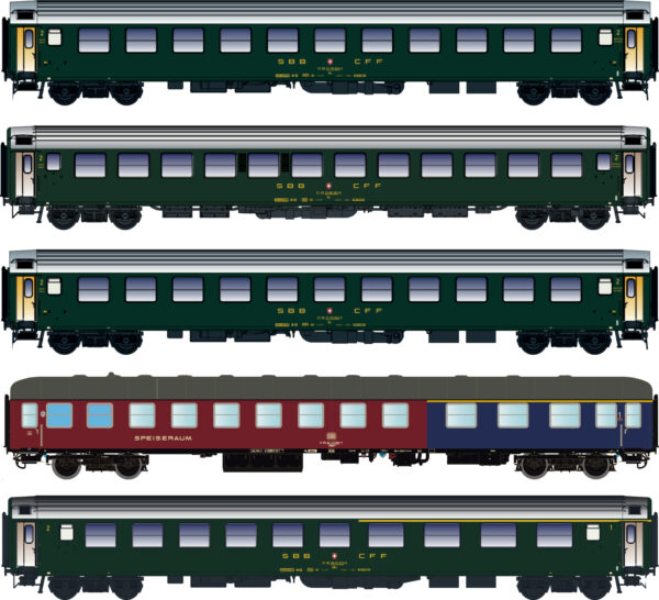 Set of 5 DB/SBB passenger coaches, Ep.IVa, D568