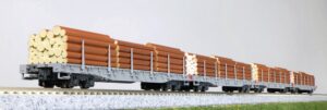 4er Set Flachwagen RhB, Ep.V-VI, beladen mit Holz