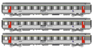 Set of 3 passenger coaches VTU A10tu+B11tu+B11tux SNCF, Ep.V, IB
