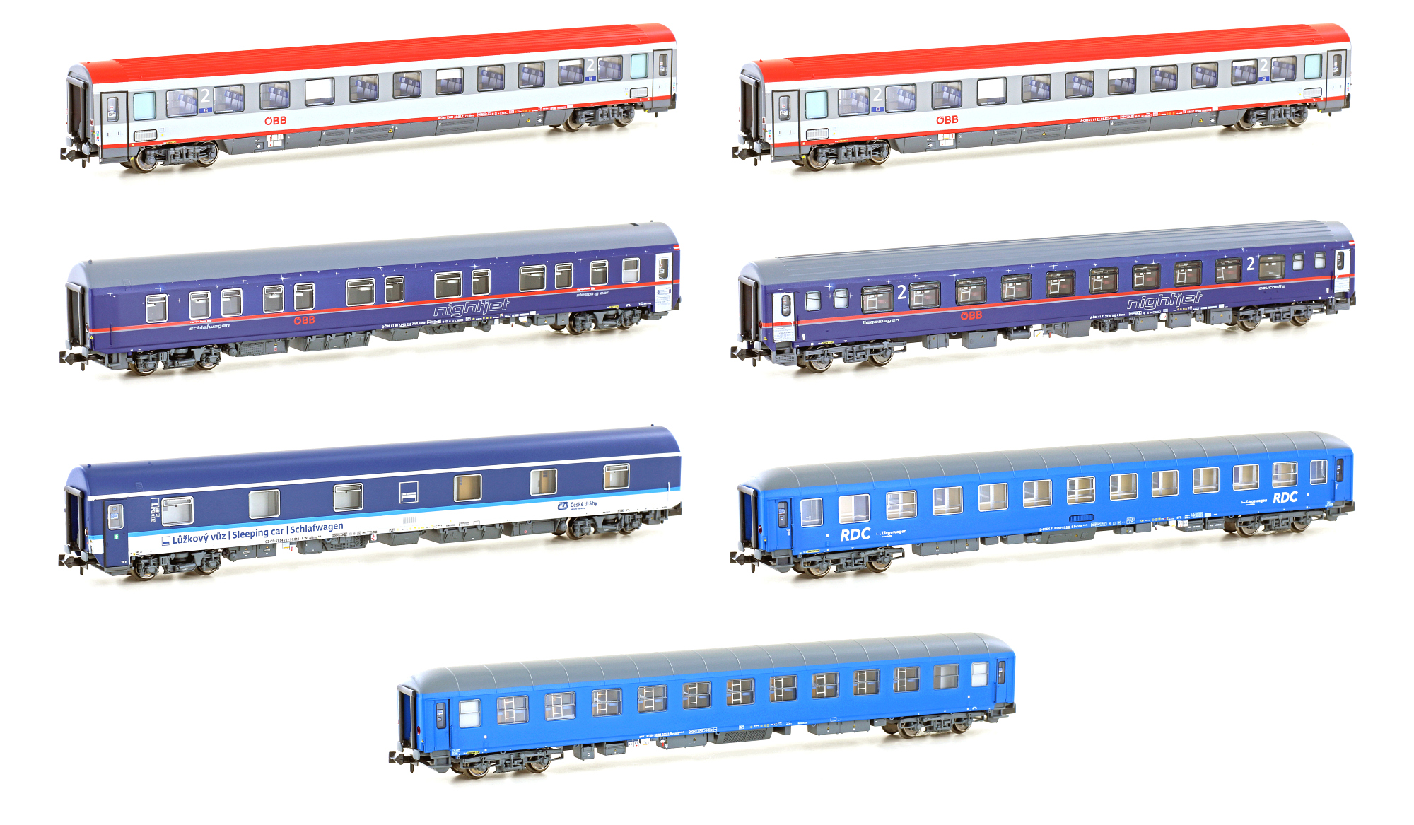 Set of 7 night train coaches ÖBB Nightjet/CD, Ep.VI, NJ408/458