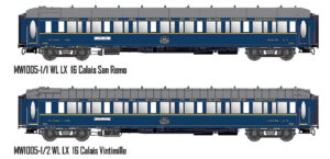 Set of 2 CIWL sleeping cars, Ep.III, Le Train Bleu, interior car.