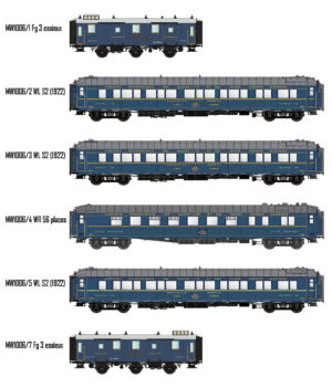 Set of 6 passenger coaches CIWL, EP.II, Bombay Express, IB