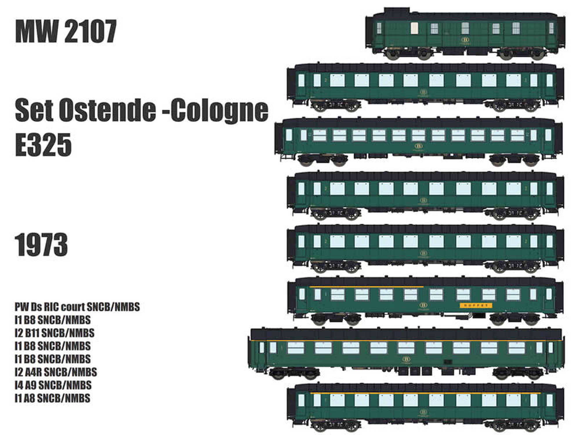 Set of 8 SNCB passenger coaches "Ostend-Cologne E325" Ep.IV