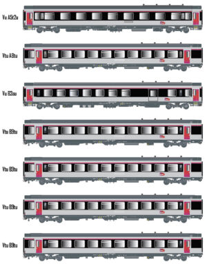 Set of 7 passenger coaches VTU SNCF, Ep.VI, TEOZ, interior car.